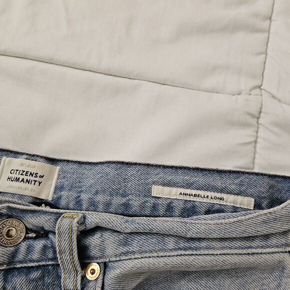 Citizens Of Humanity Shorts 26 Blue Annabelle Long High-Rise Raw Hem Distressed - Picture 2 of 11